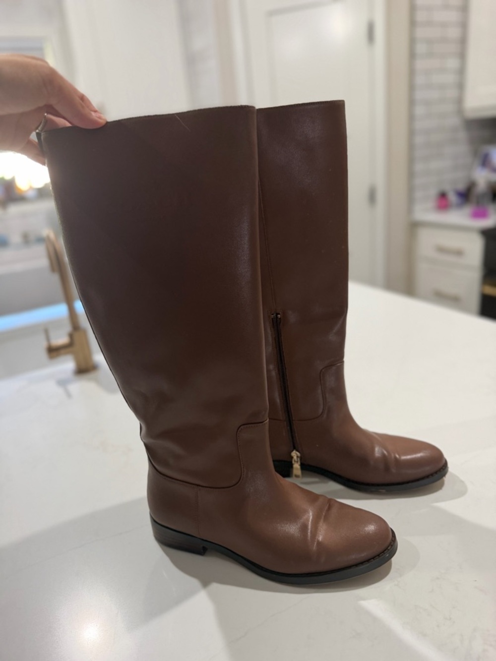 Coach Brown Leather Tall Boot Shaft with Embossed Logo - Picture 5 of 5